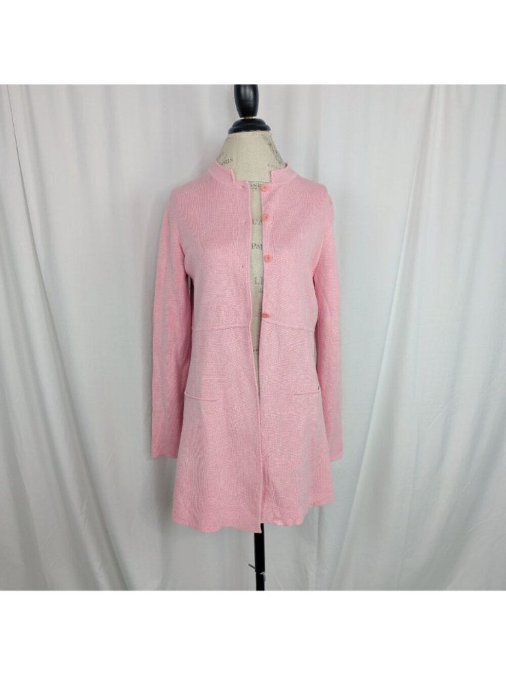 Eileen Fisher Pink Knit Tunic Cardigan Medium Mid Button - Picture 2 of 10